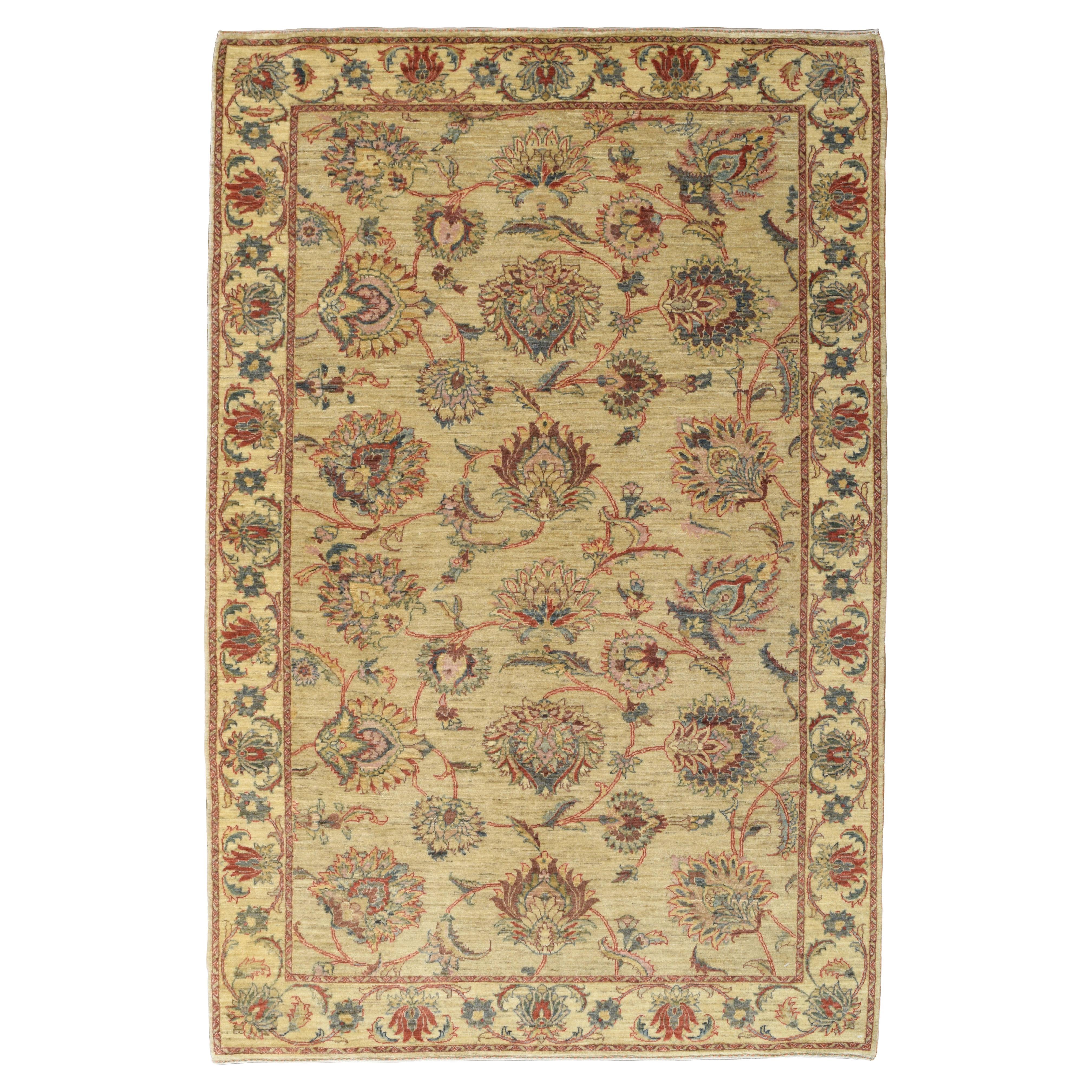 Handgeknüpfter traditioneller persischer Blumenteppich, organische pflanzengefärbte Wolle, 4x6 im Angebot