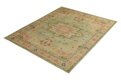Rug & Kilim's Hand Knotted Traditional Rug Jade Green Peach Pink Medallion