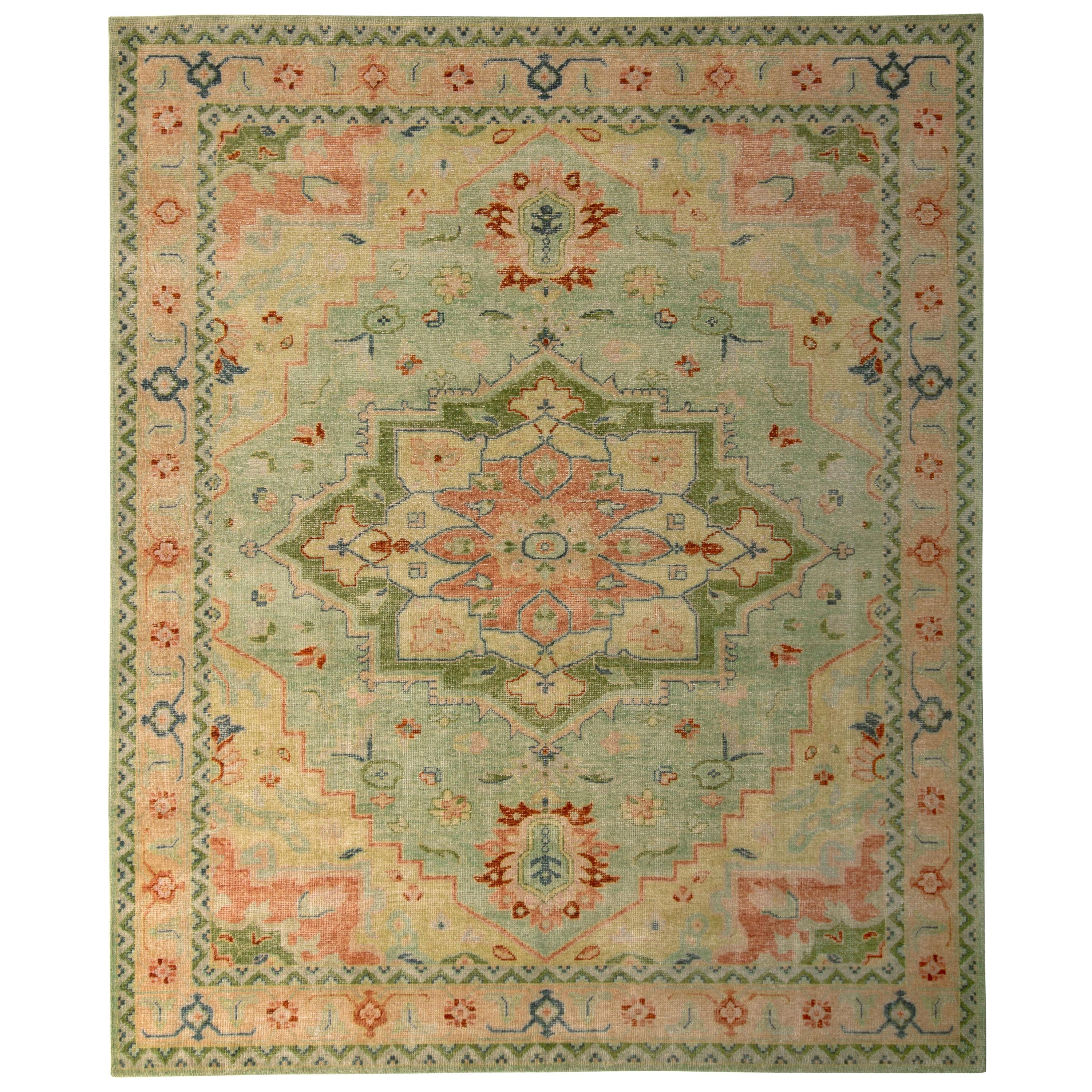 Rug
Kilim
s Tapis traditionnel noué à la main Jade Vert Pêche Rose Médaillon