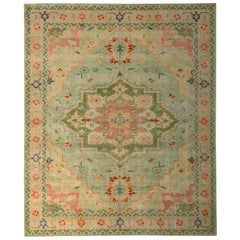 Rug
Kilim
s Tapis traditionnel noué à la main Jade Vert Pêche Rose Médaillon
