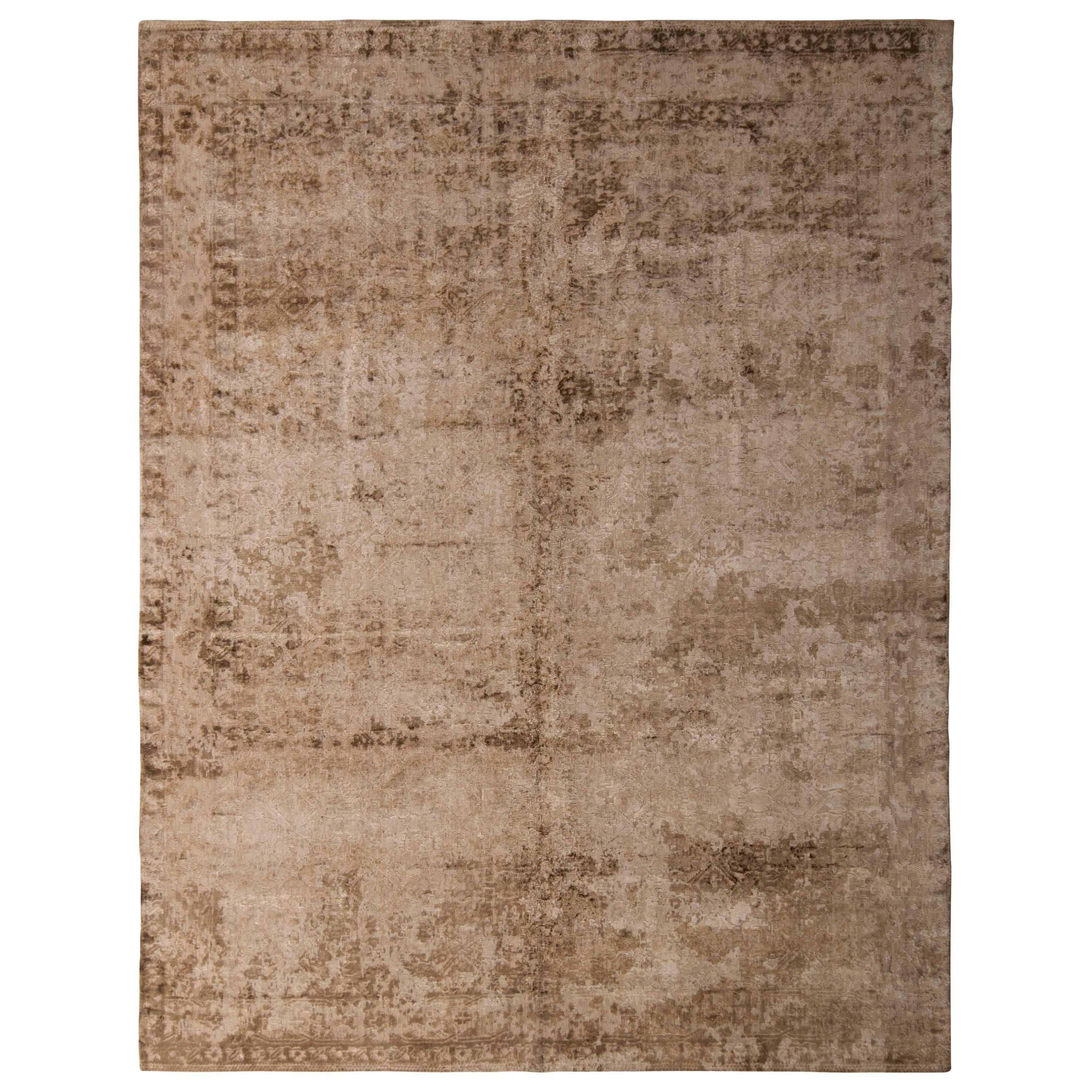 Rug & Kilim 's Hand Knotted Traditional Silk Rug Beige Brown Herati Pattern For Sale