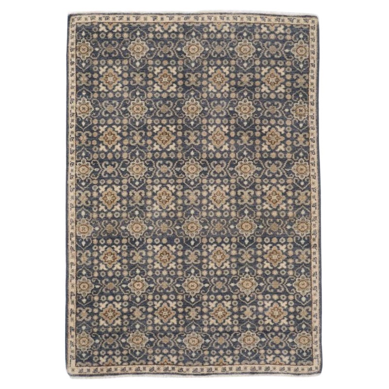 Hand-Knotted Transitional Wool Rug 4x6, Charcoal & Ivory Allover Motif For Sale