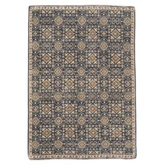 Hand-Knotted Transitional Wool Rug 4x6, Charcoal & Ivory Allover Motif