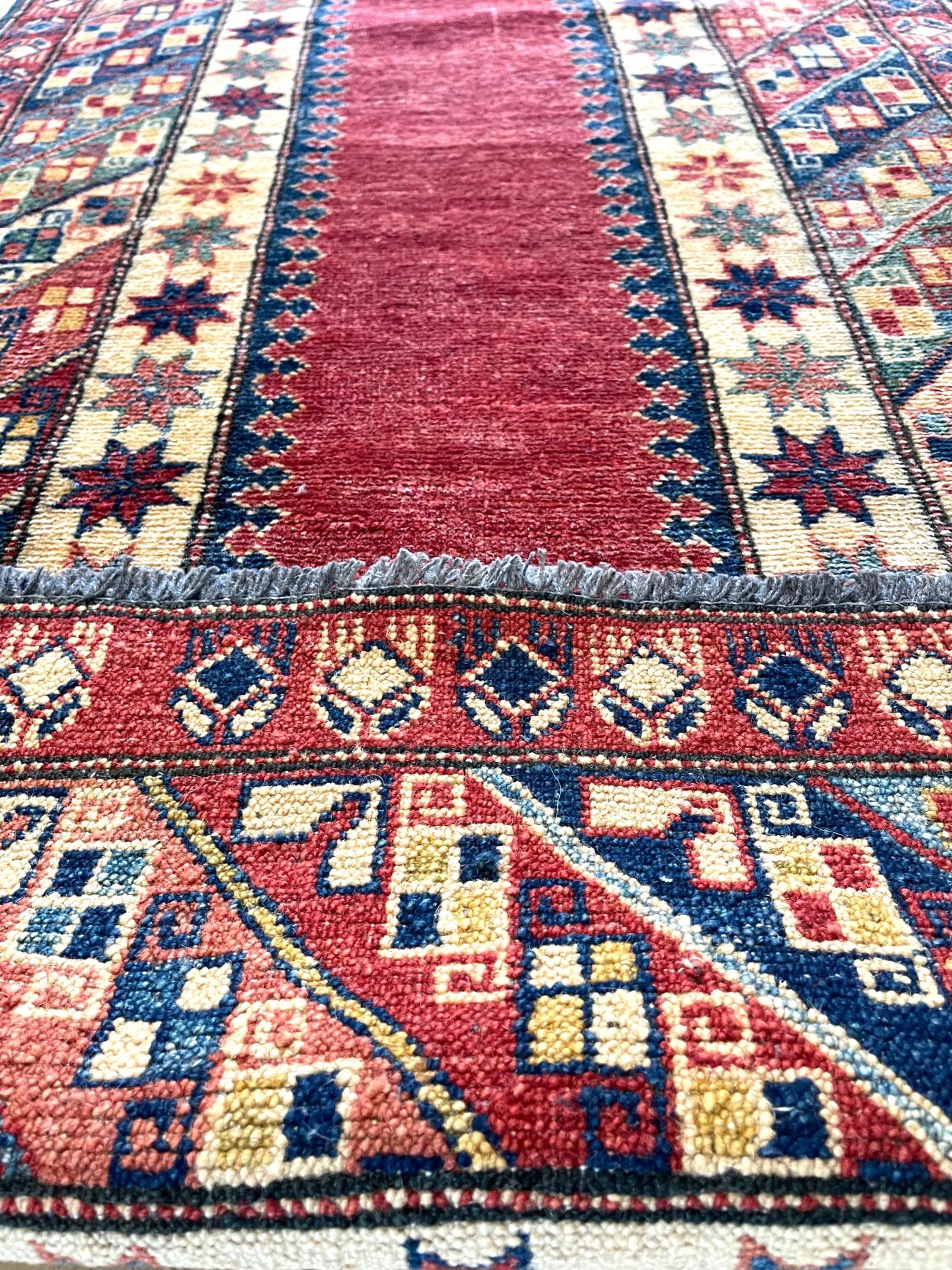 Hand Knotted Tribal Red Pakistan Kazak Runner Rug For Sale 4