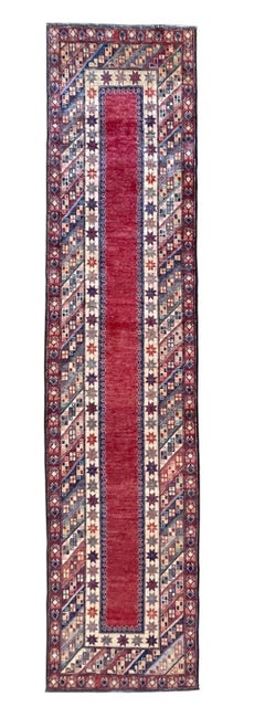 Hand Knotted Tribal Red Pakistan Kazak Runner Rug