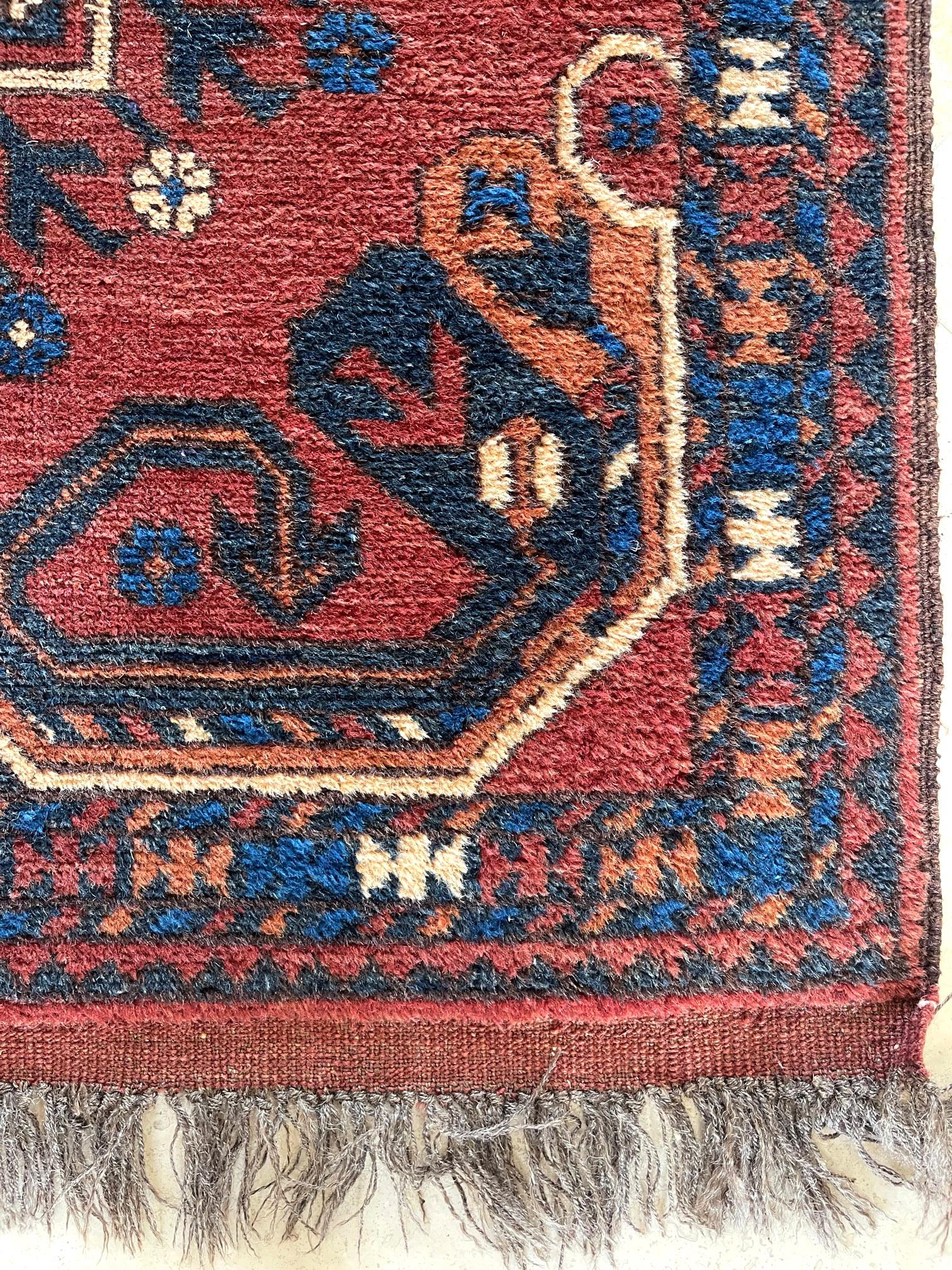 Hand Knotted Tribal Repeated Medallion Rust Blue Afghan Rug 1990 Circa For Sale 2