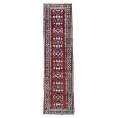 Hand Knotted Tribal Rust Blue Pakistan Kazak Runner Rug