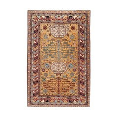 Hand-Knotted Tribal Wool Rug 3x5 Gold Caucasian Kazak Geometric Design