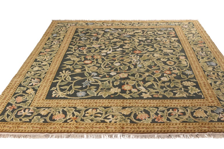 Rug and Kilim's Hand Knotted Tudor Style Rug Beige Green Classic Floral ...