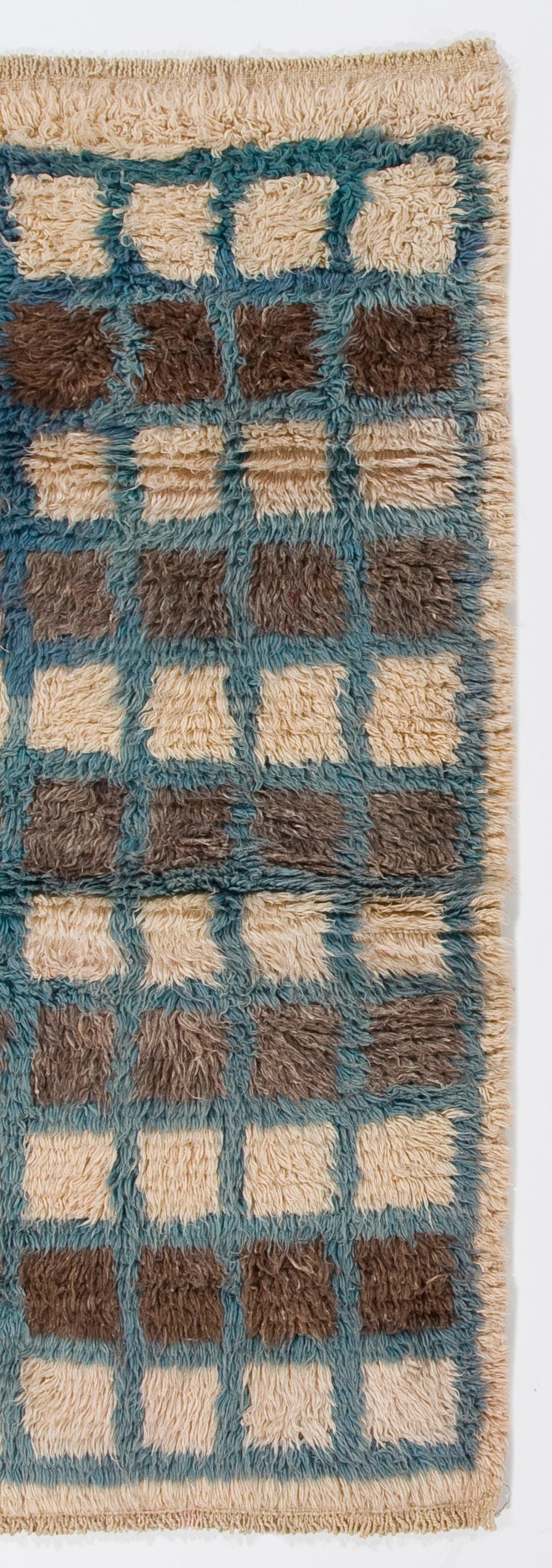Hand-Knotted Checkerboard Design Tulu Rug. Natural Wool. Custom Options Available