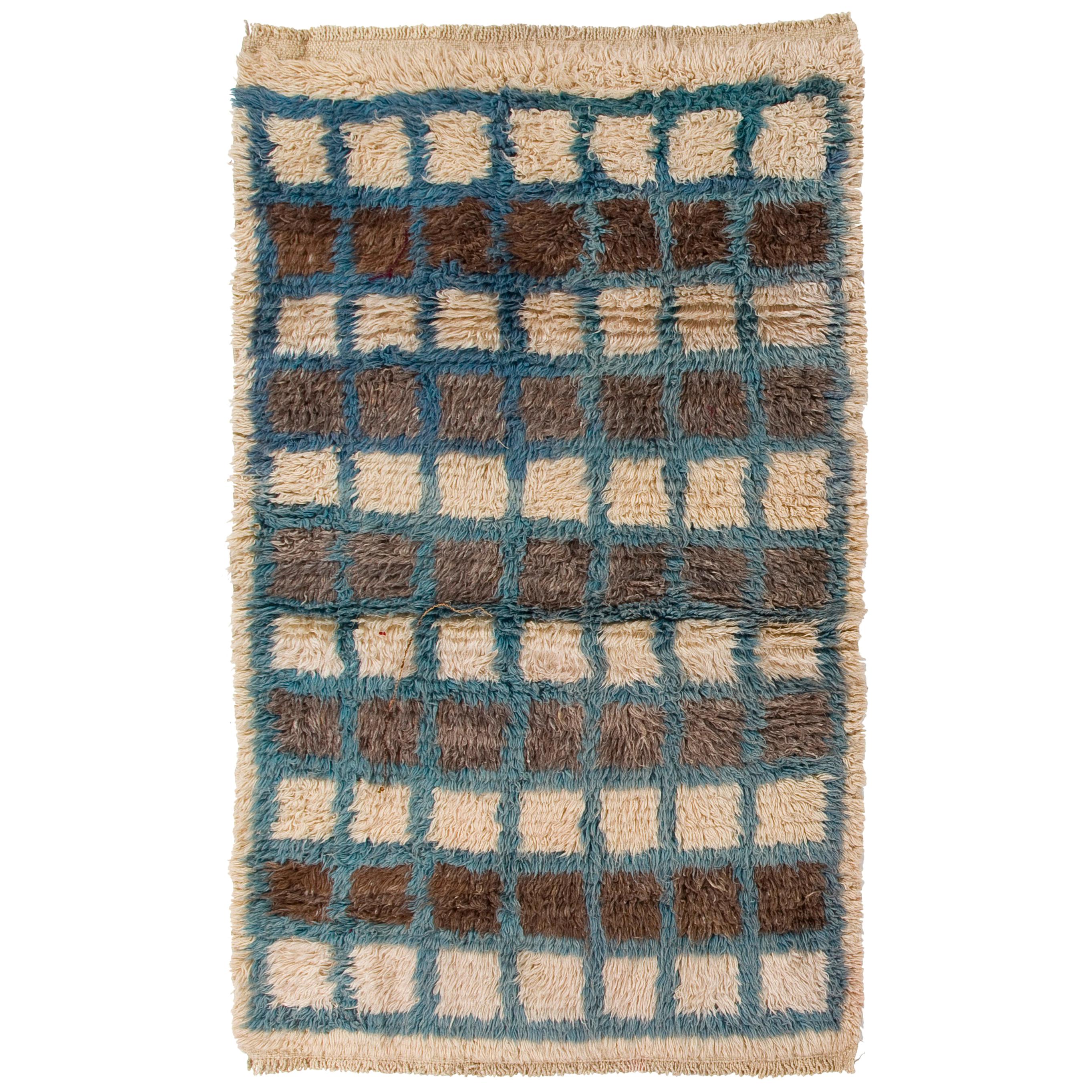 Checkerboard Design Tulu Rug. Natural Wool. Custom Options Available