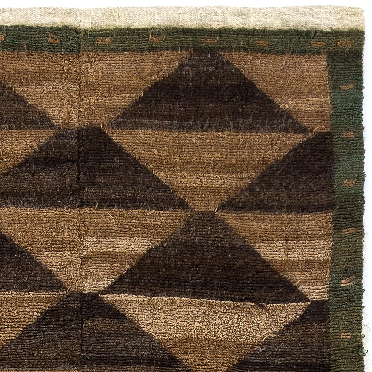 Hand-Knotted Hand-knotted Tulu Rug, 100% Wool. Brown & Green Colors. Custom Options Available For Sale