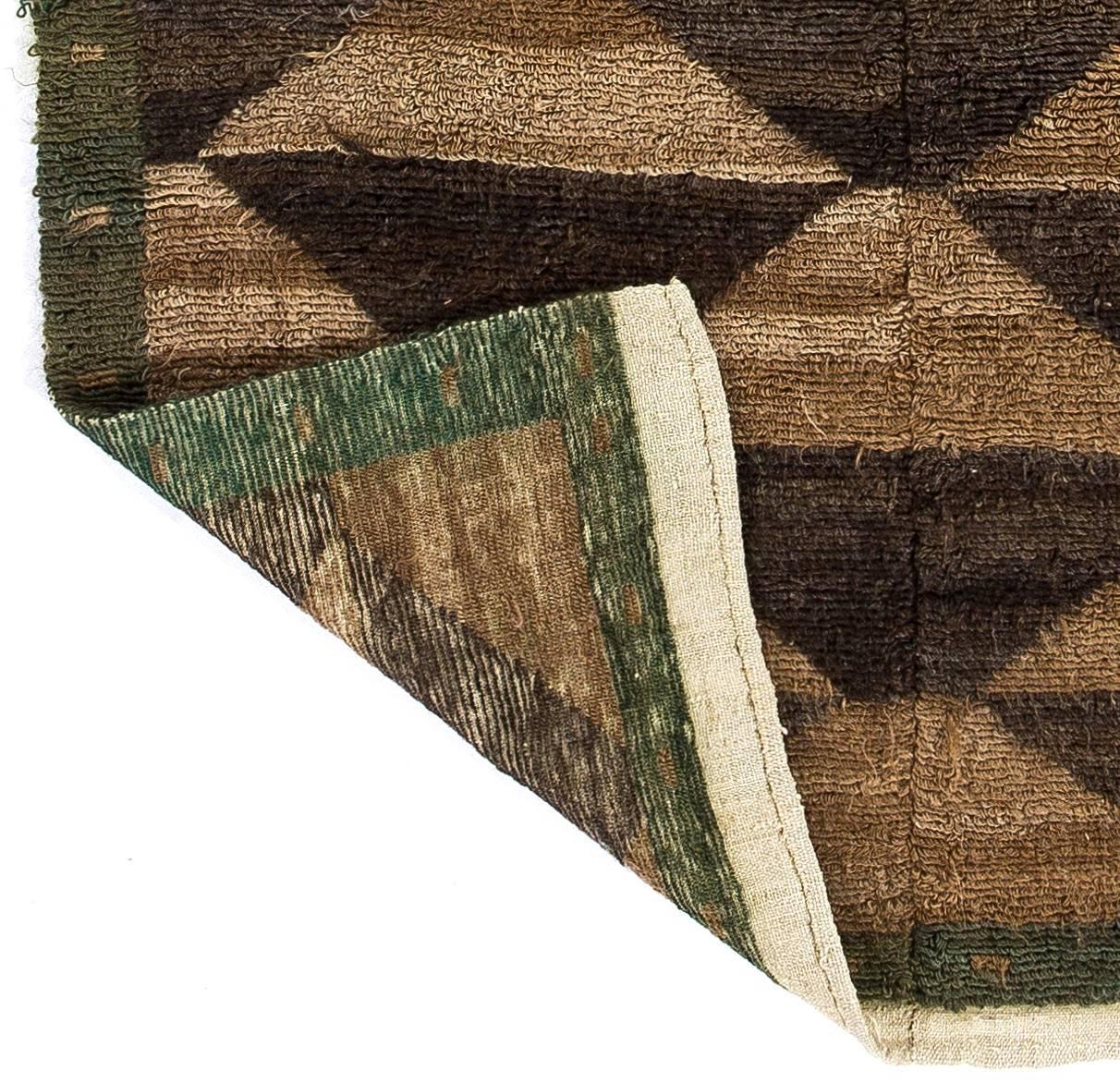 Contemporary Hand-knotted Tulu Rug, 100% Wool. Brown & Green Colors. Custom Options Available For Sale