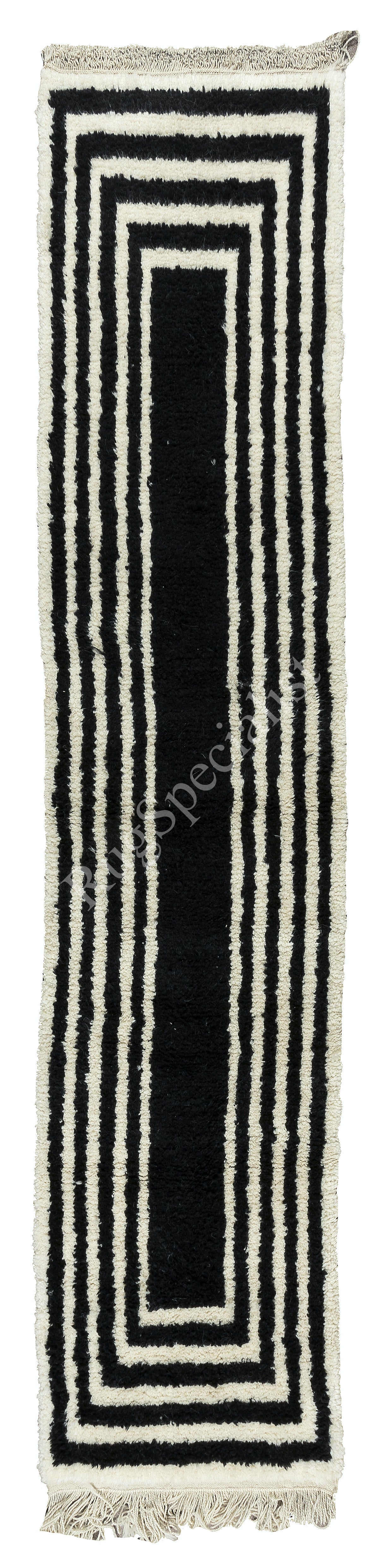 Handmade Tulu Runner Rug Made of Black and Cream Wool. Custom Options Available