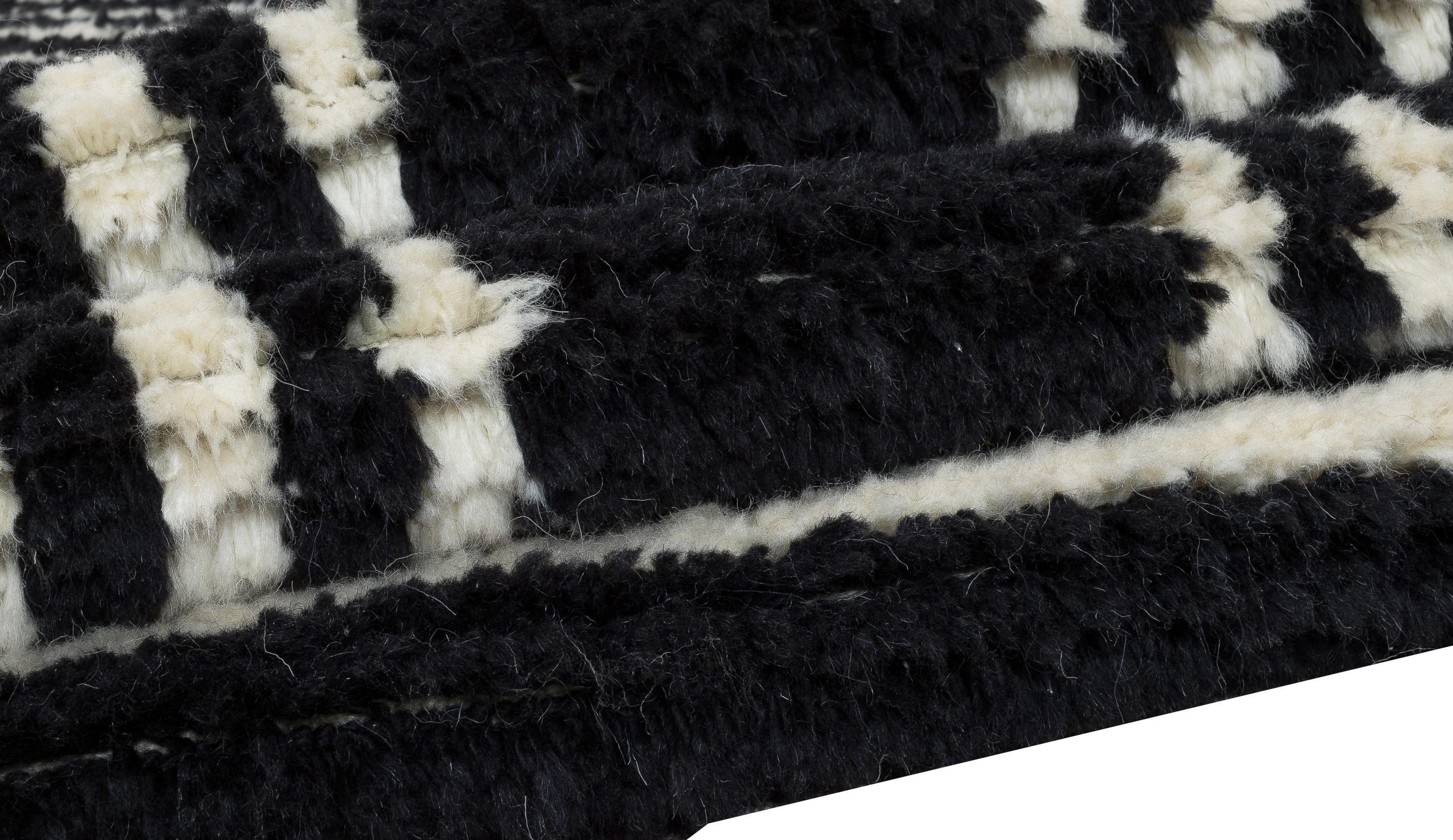 Moroccan Handmade Tulu Runner Rug Made of Black and Cream Wool. Custom Options Available For Sale