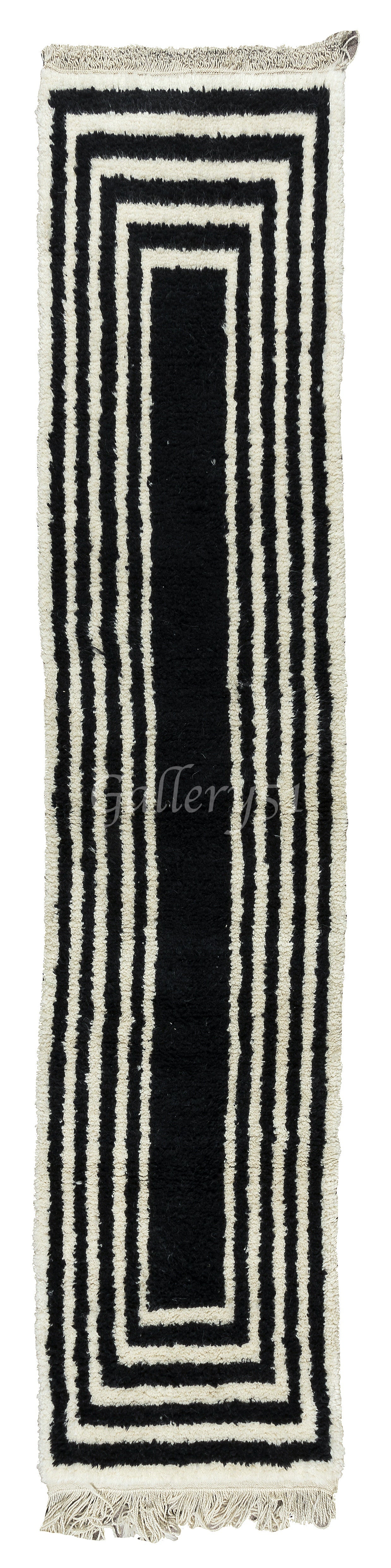 Hand-Knotted "Tulu" Runner Rug Made of Black & Cream Wool, Custom Options Avail.