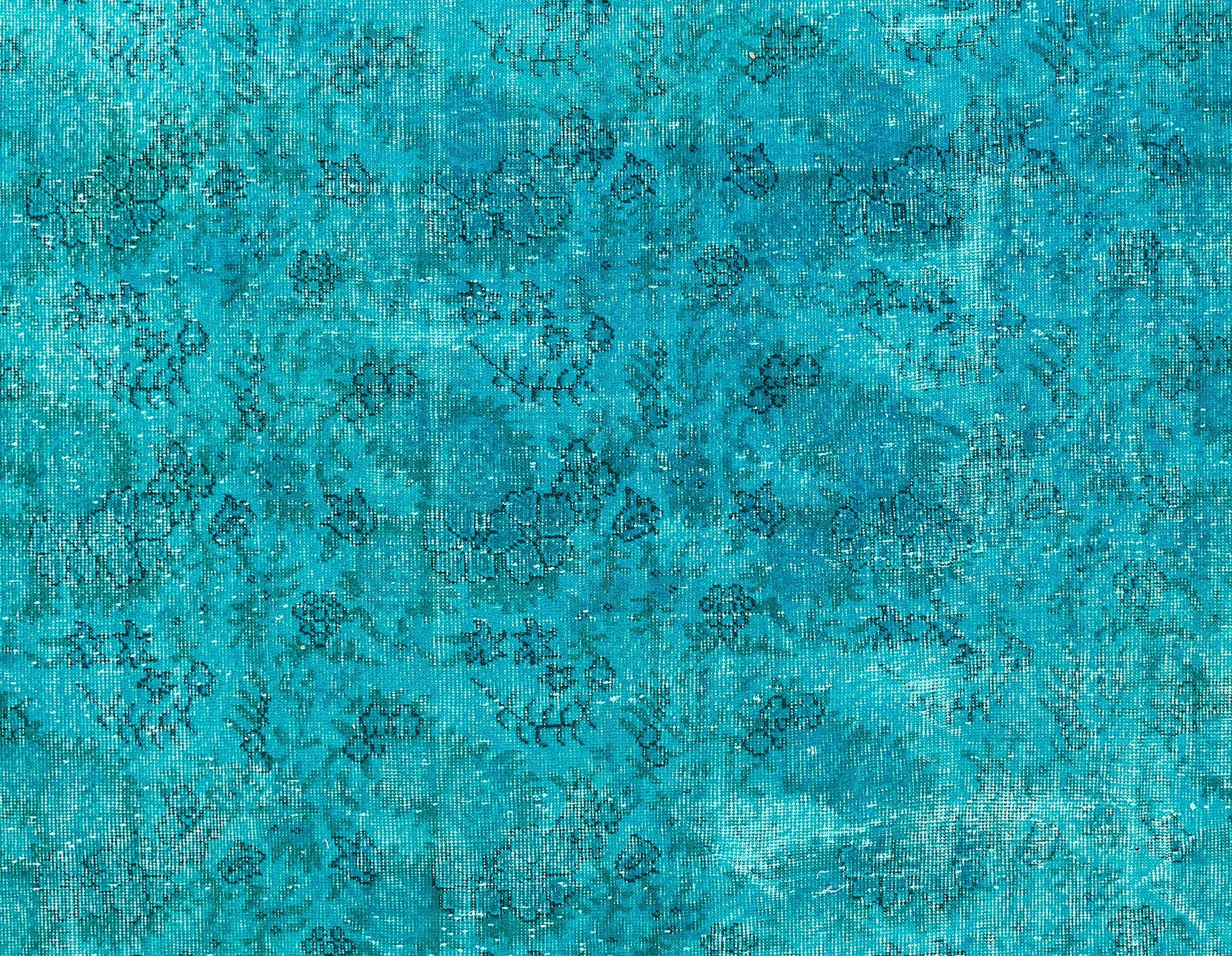 Hand-Woven  7.6x10.9 Ft Vintage Handmade Turkish Wool Area Rug Over-dyed in Teal Blue