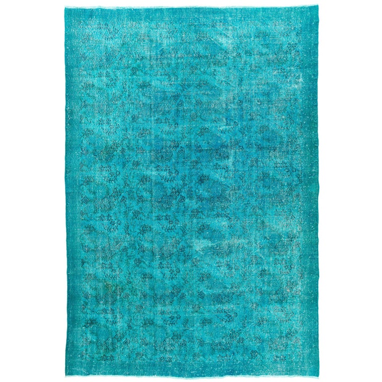 7.6x10.9 Ft Vintage Handmade Turkish Wool Area Rug Over-dyed in Teal ...