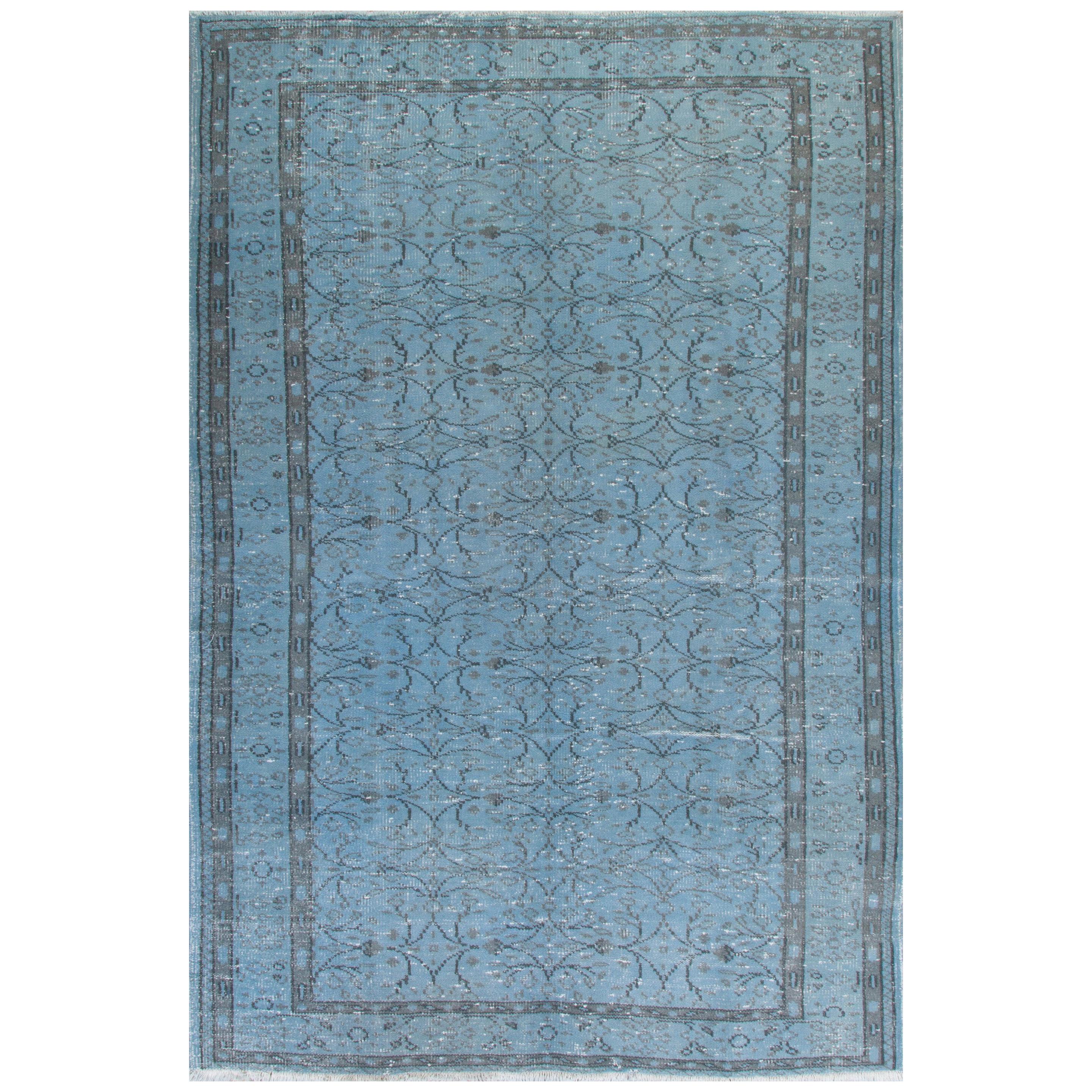 Vintage Blue/Brown Distressed Overdyed Carpet For Sale at 1stDibs