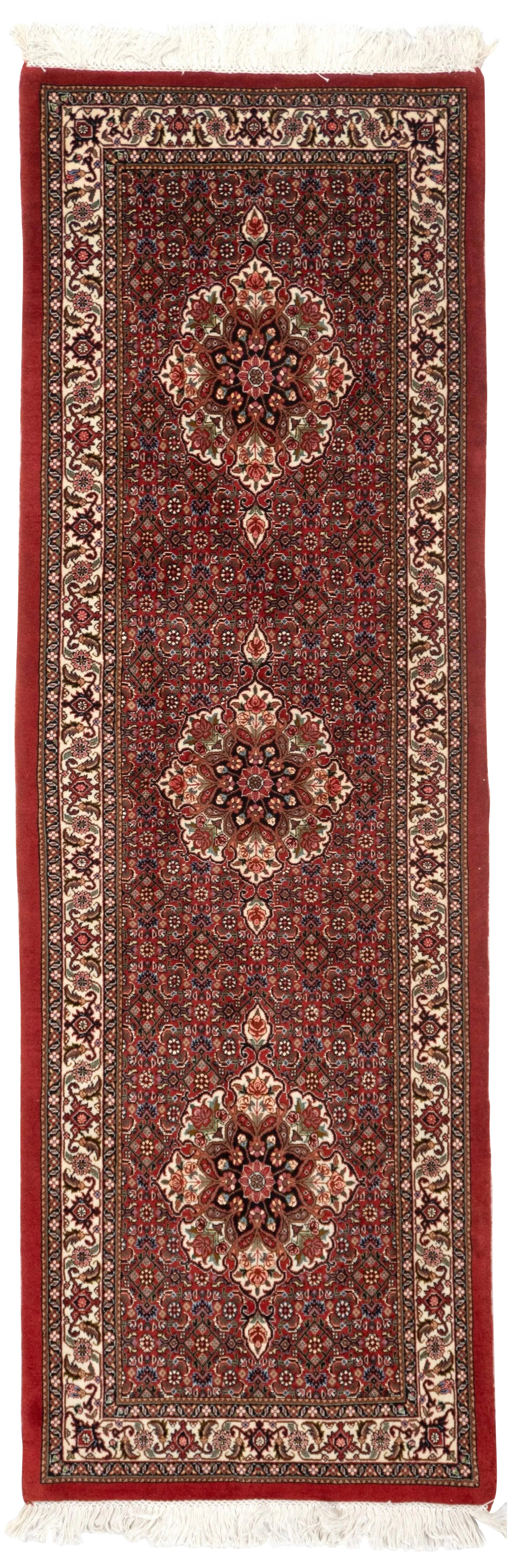 Hand-Knotted Turkish Bijar Runner Rug, Wool & Silk Hallway Carpet For Sale
