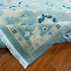 Hand-Knotted Turkish Meshkabad Wool Rug in Light Blue, 8' x 10'