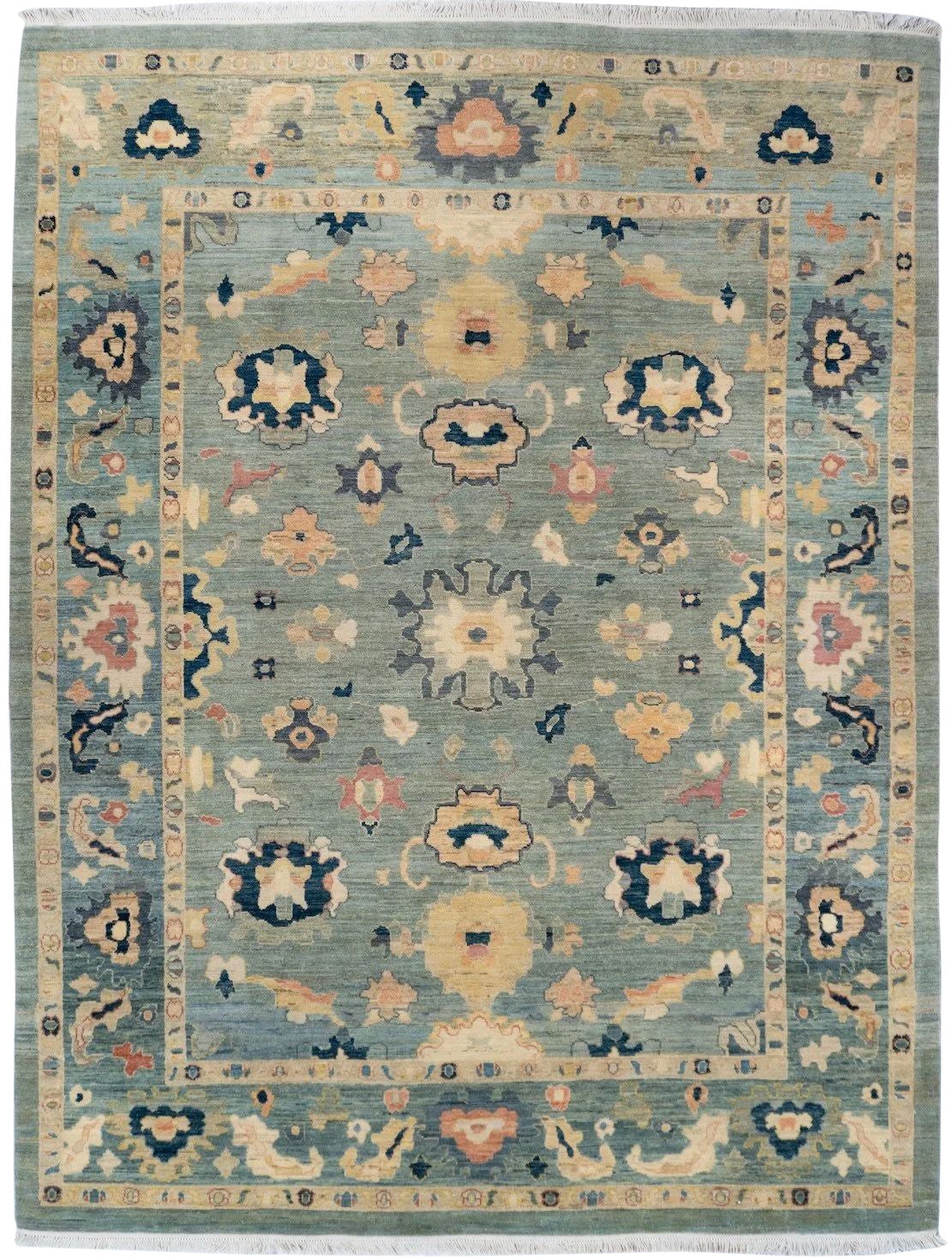 Hand-Knotted Turkish Meshkabad Wool Rug in Light Blue, 8' x 10' For Sale