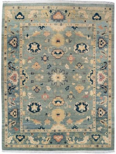 Hand-Knotted Turkish Meshkabad Wool Rug in Light Blue, 8' x 10'
