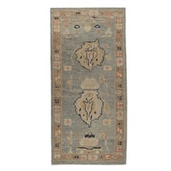 Hand-Knotted Turkish Oushak Wool Rug 2x5 Blue Grey Runner Accent