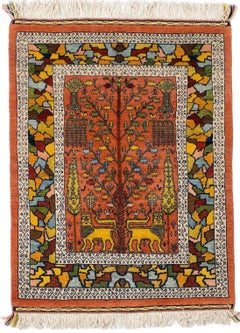 Hand-Knotted Turkish Qashqai Wool Rug with Tree of Life Design