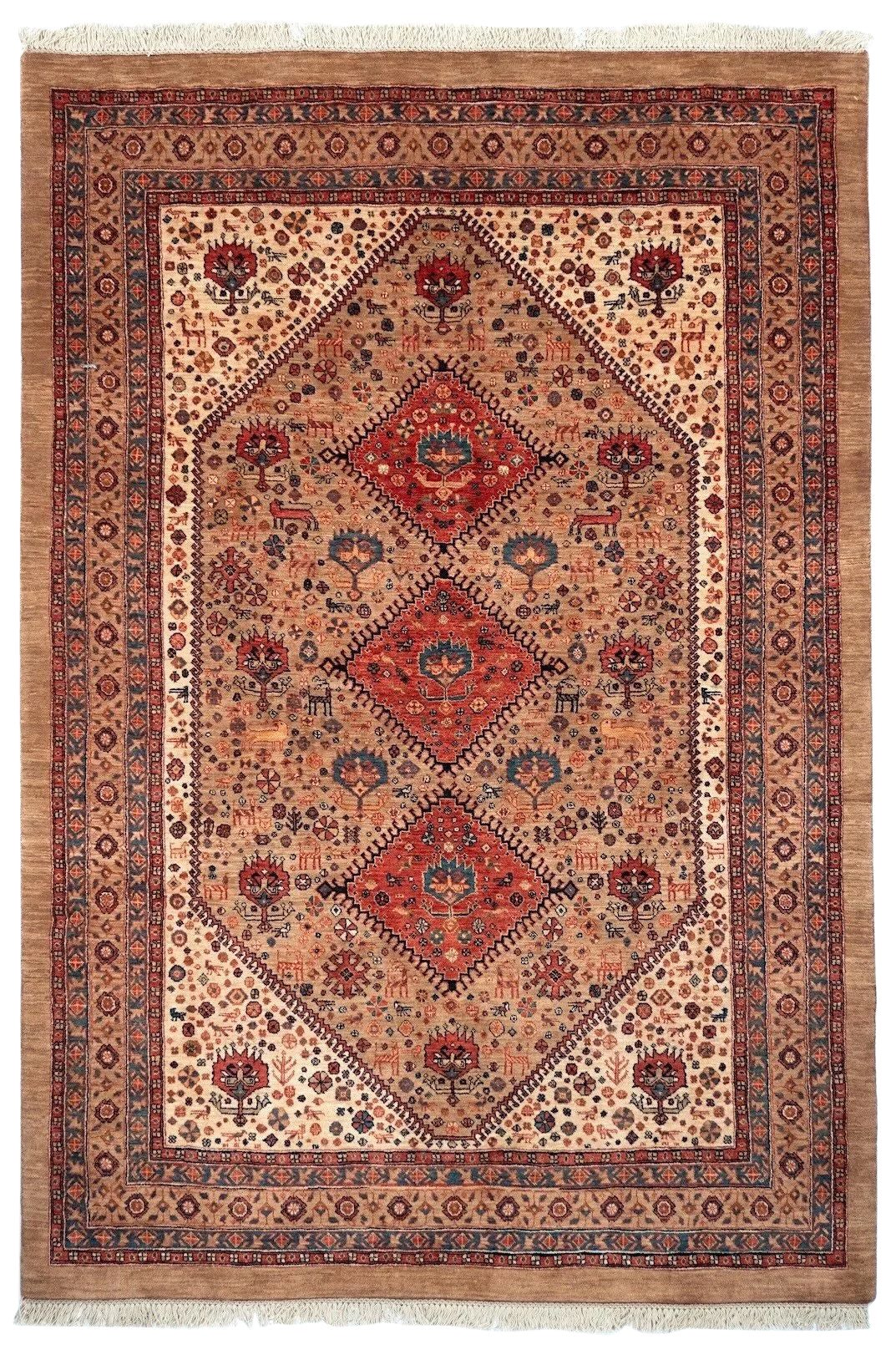 Hand-Knotted Turkish Qashqai Wool Rug with Tribal Design, 6' x 9'