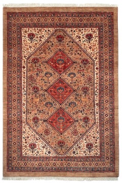 Hand-Knotted Turkish Qashqai Wool Rug with Tribal Design, 6' x 9'