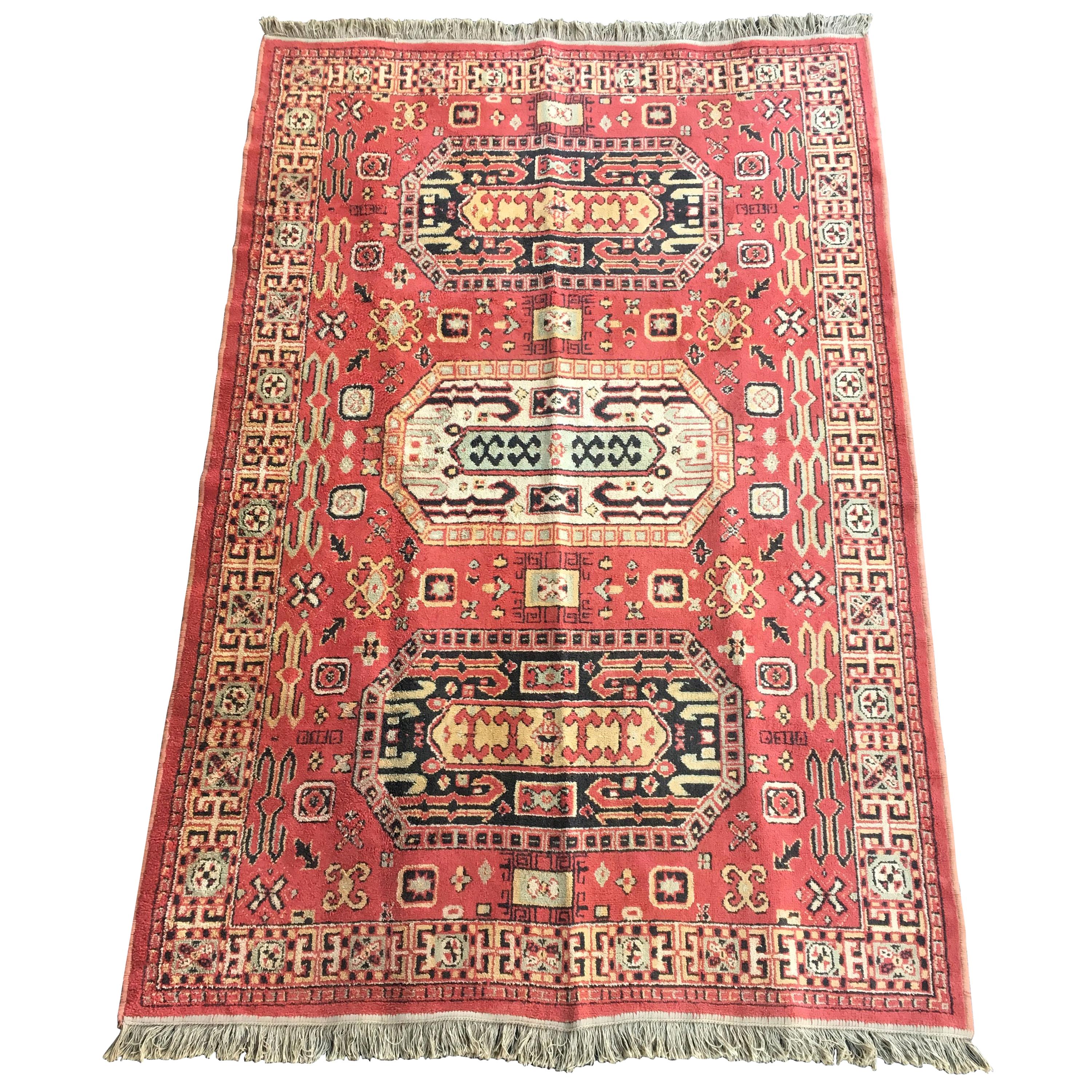 Multicolored Hand Knotted Semi-Antique Rug, Turkish 