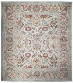 Hand-Knotted Turkish Wool Rug 12x15 Classic Oushak Style Carpet