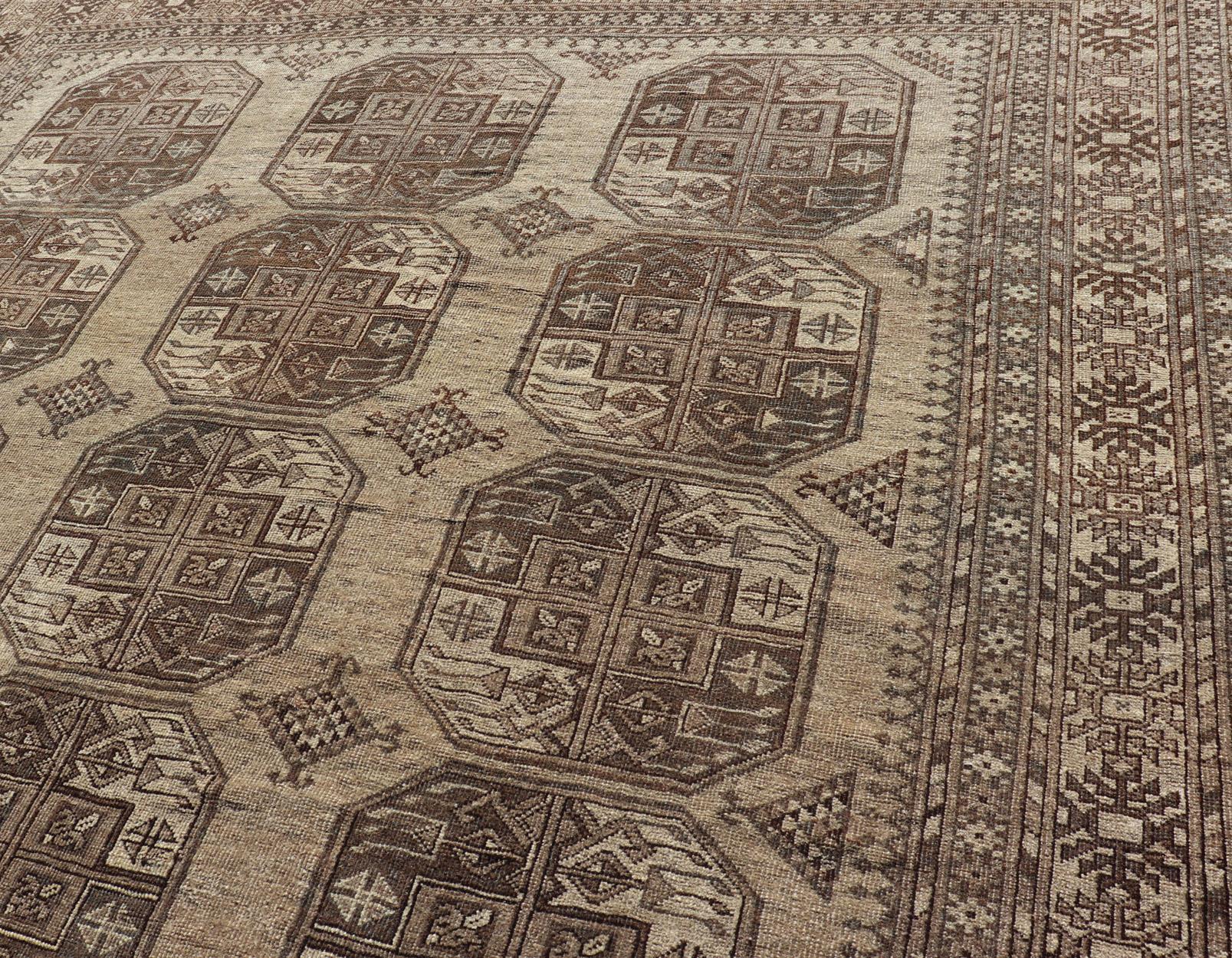 Handgeknüpfter Turkomen Ersari-Teppich aus Wolle mit sich wiederholendem Gul-Design im Angebot 6