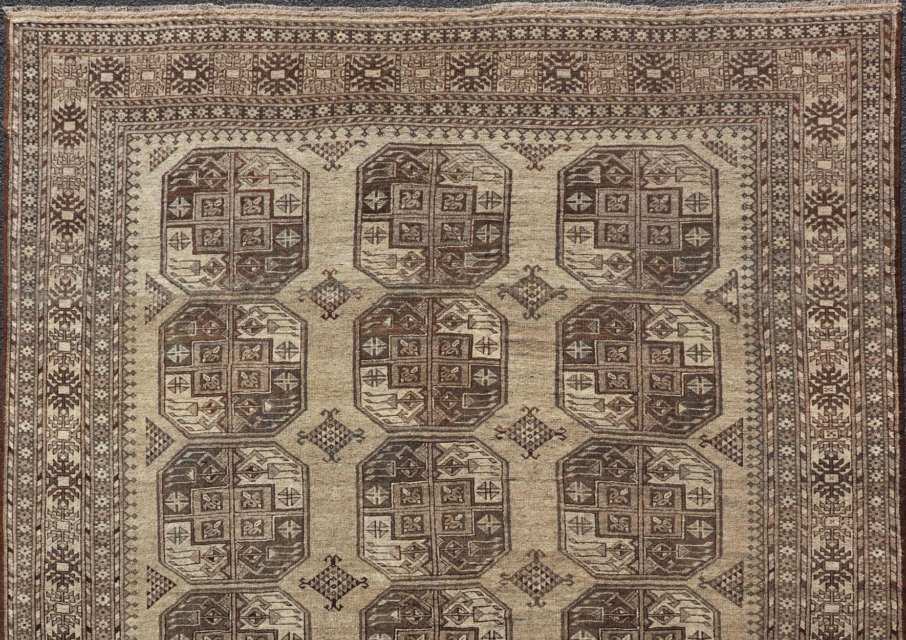 Turkestan Hand-Knotted Turkomen Ersari Rug in Wool with All-Over Repeating Gul Design For Sale
