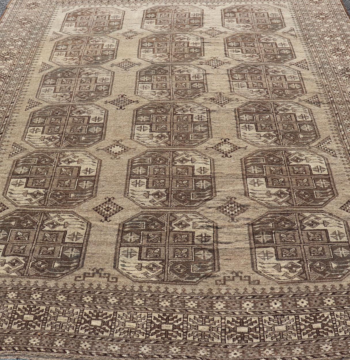 Handgeknüpfter Turkomen Ersari-Teppich aus Wolle mit sich wiederholendem Gul-Design im Angebot 1