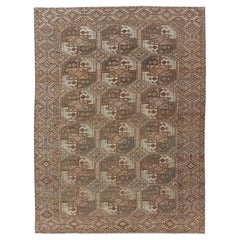 Antique Hand-Knotted Turkomen Ersari Rug in Wool with All-Over Sub-Geometric Gul Design