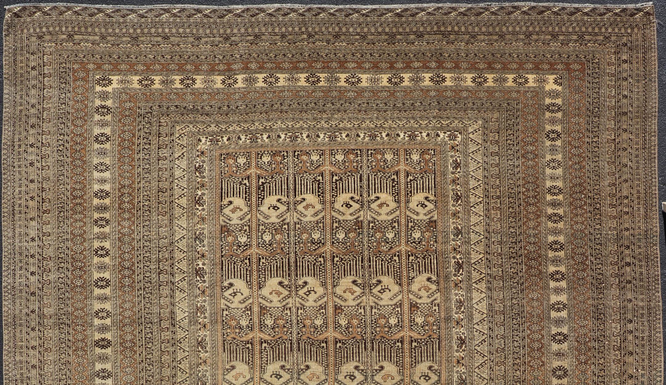 Islamic Hand-Knotted Turkomen Ersari Rug in Wool with All-Over Tribal Beluch Design For Sale