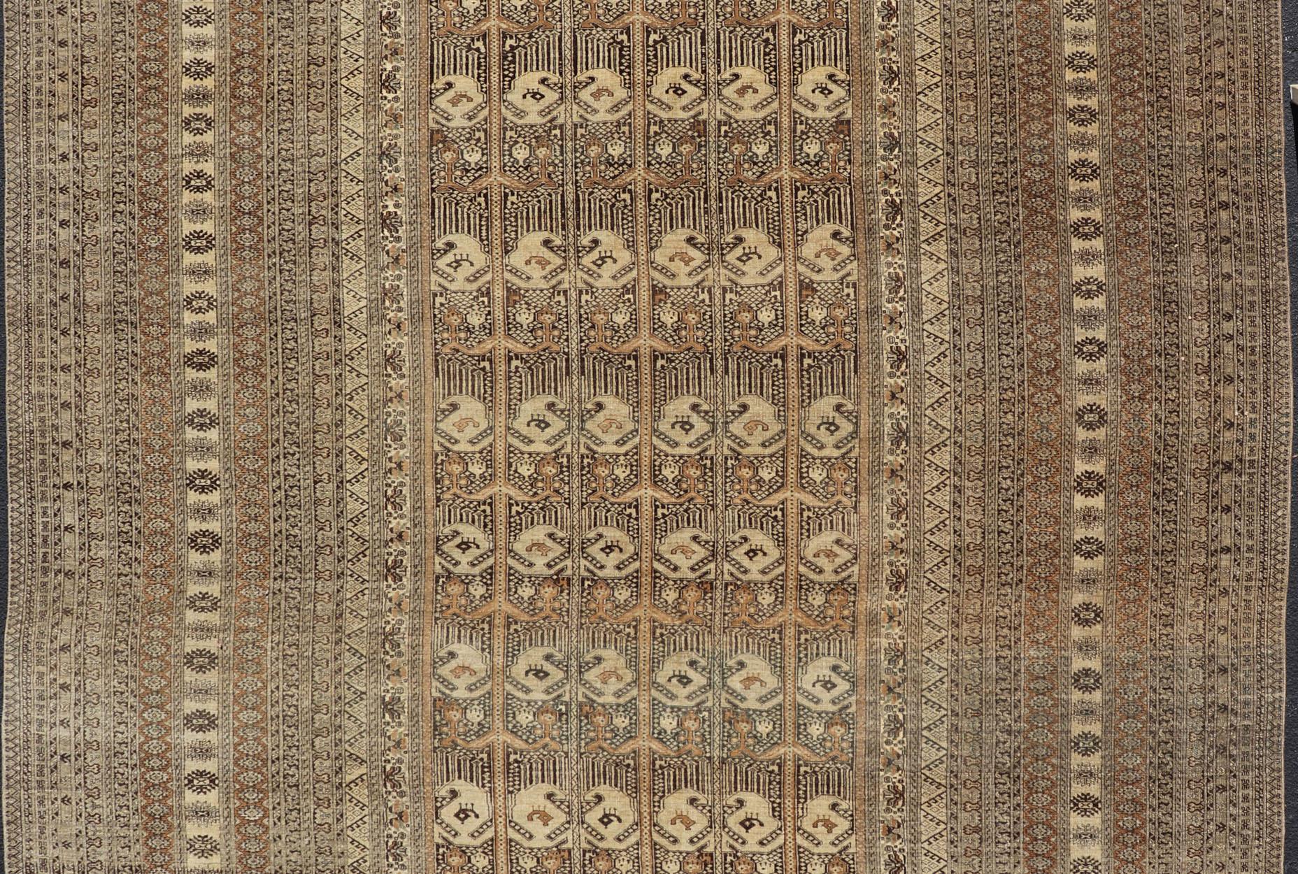 Turkestan Hand-Knotted Turkomen Ersari Rug in Wool with All-Over Tribal Beluch Design For Sale