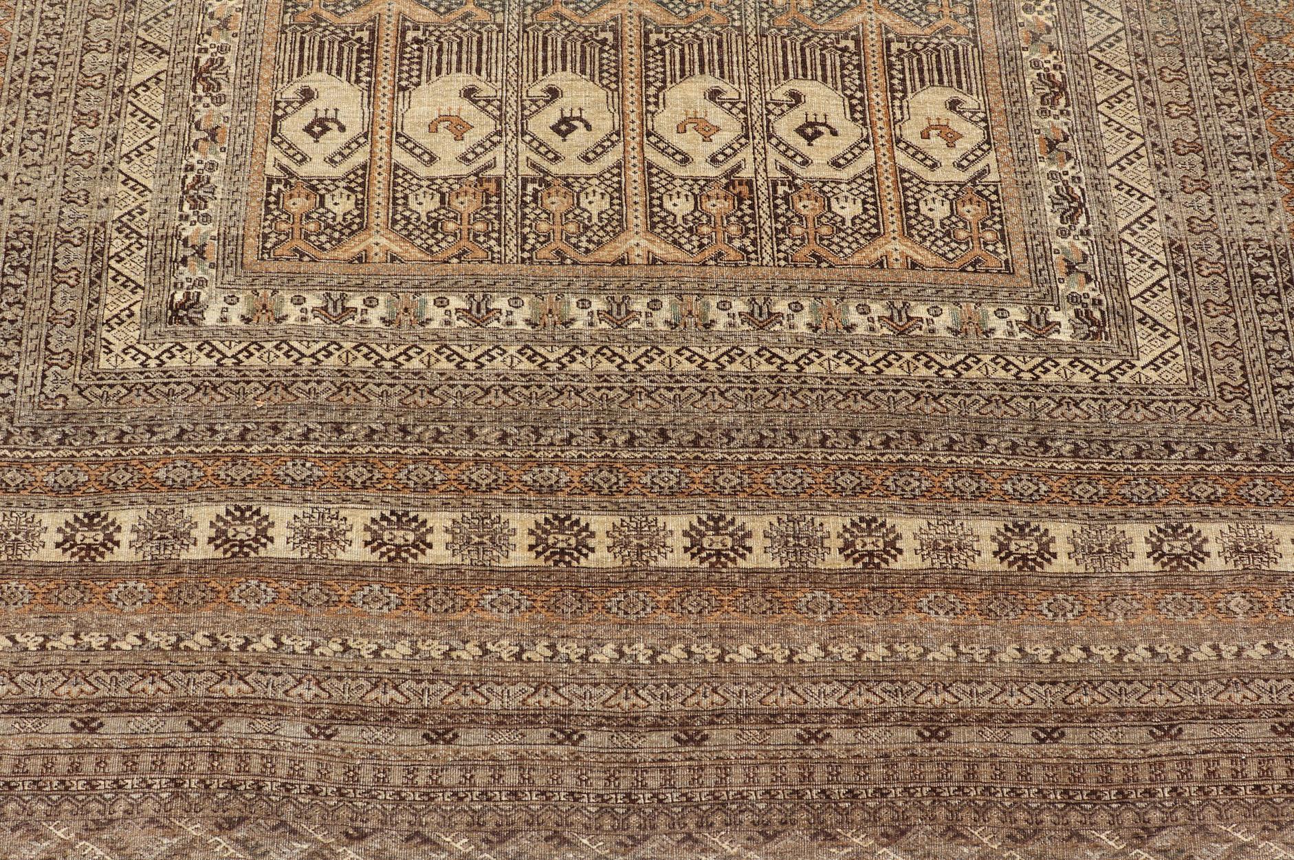Hand-Knotted Turkomen Ersari Rug in Wool with All-Over Tribal Beluch Design In Good Condition For Sale In Atlanta, GA