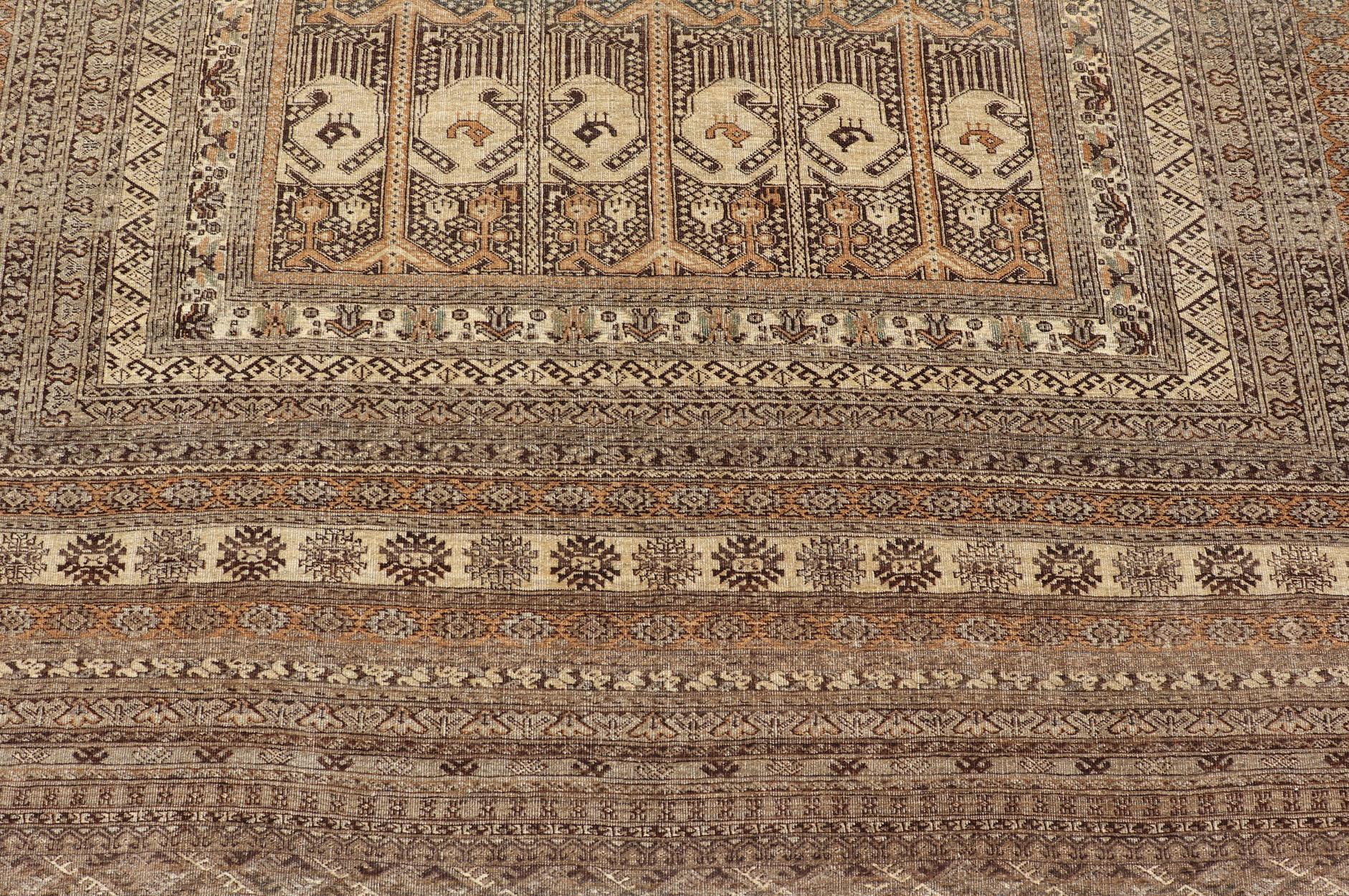 Hand-Knotted Turkomen Ersari Rug in Wool with All-Over Tribal Beluch Design In Good Condition For Sale In Atlanta, GA