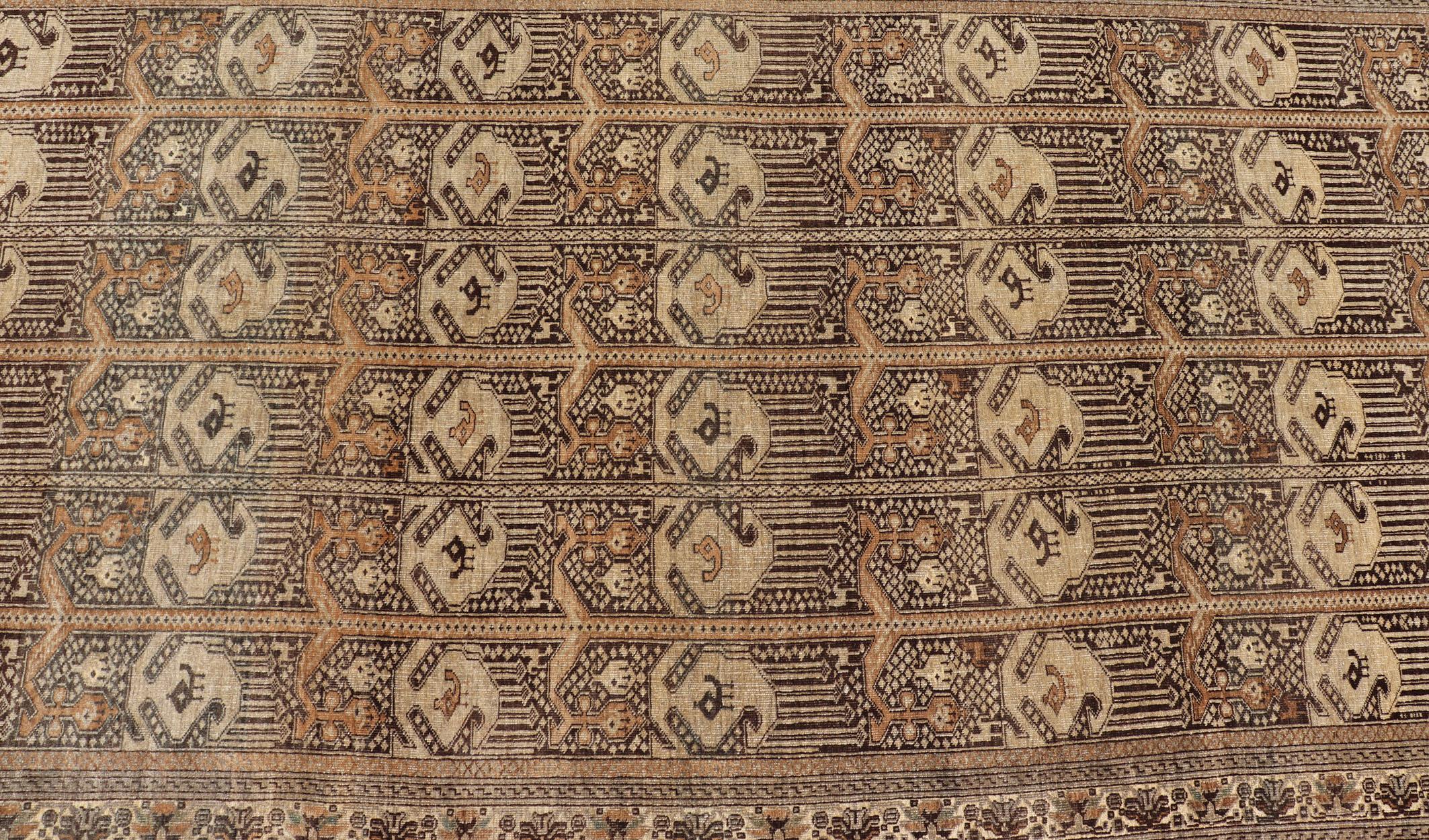 20th Century Hand-Knotted Turkomen Ersari Rug in Wool with All-Over Tribal Beluch Design For Sale