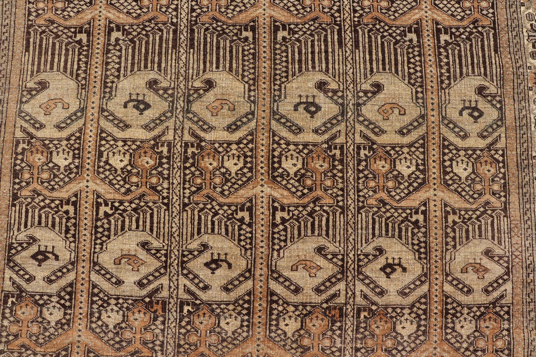Hand-Knotted Turkomen Ersari Rug in Wool with All-Over Tribal Beluch Design For Sale 3