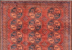 Hand-Knotted Turkomen Ersari Rug in Wool with Repeating Sub-Geometric Gul Design