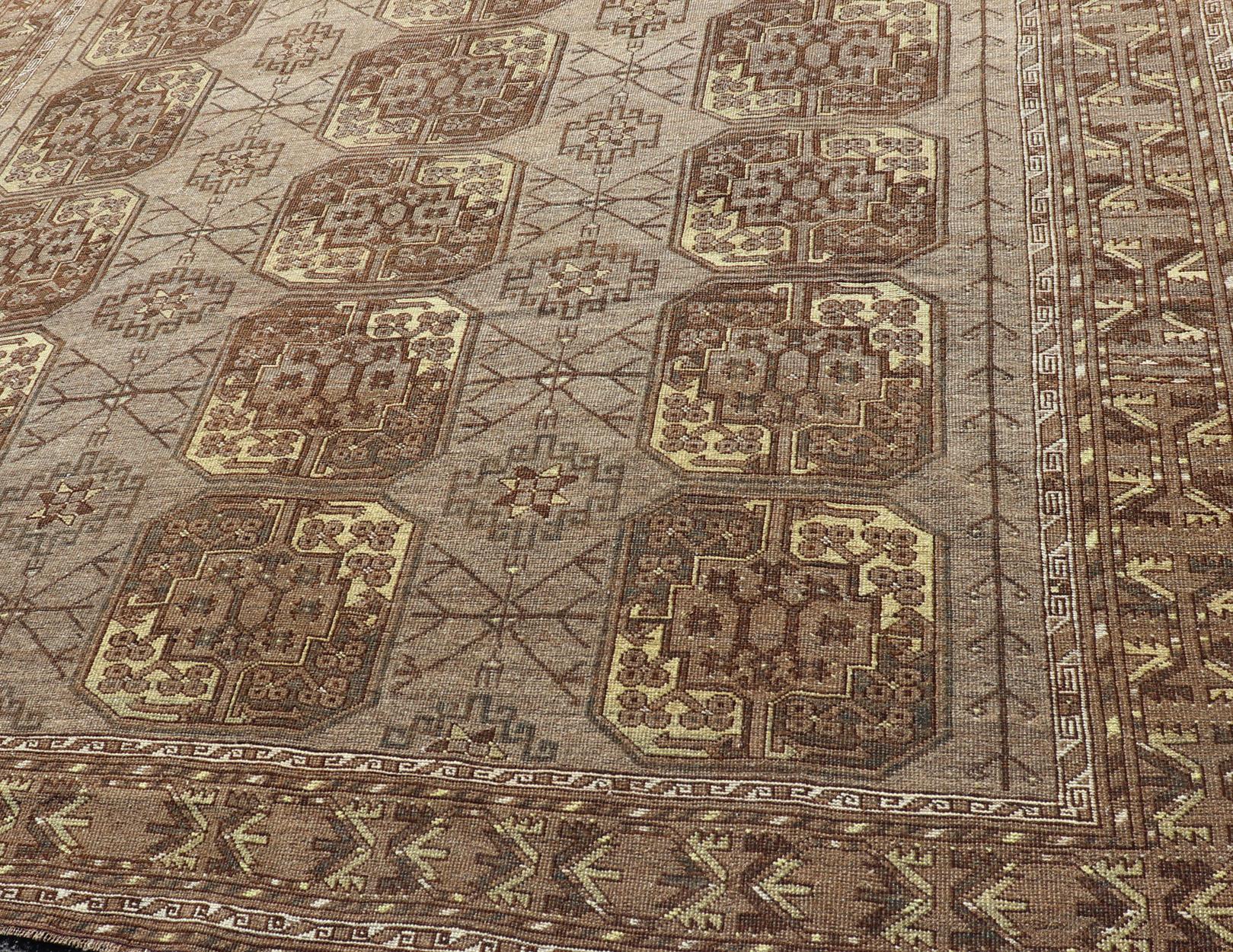 Islamic Hand-Knotted Turkomen Ersari Rug in Wool with Repeating Sub-Geometric Gul Design For Sale