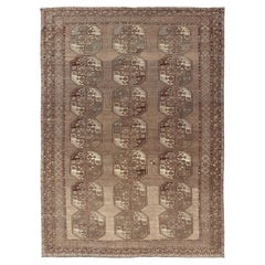 Antique Hand-Knotted Turkomen Ersari Rug in Wool with Sub-Geometric Repeating Gul Design