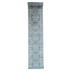 Hand Knotted Undyed Natural Wool Mamluk Design Extra Large Runner Rug