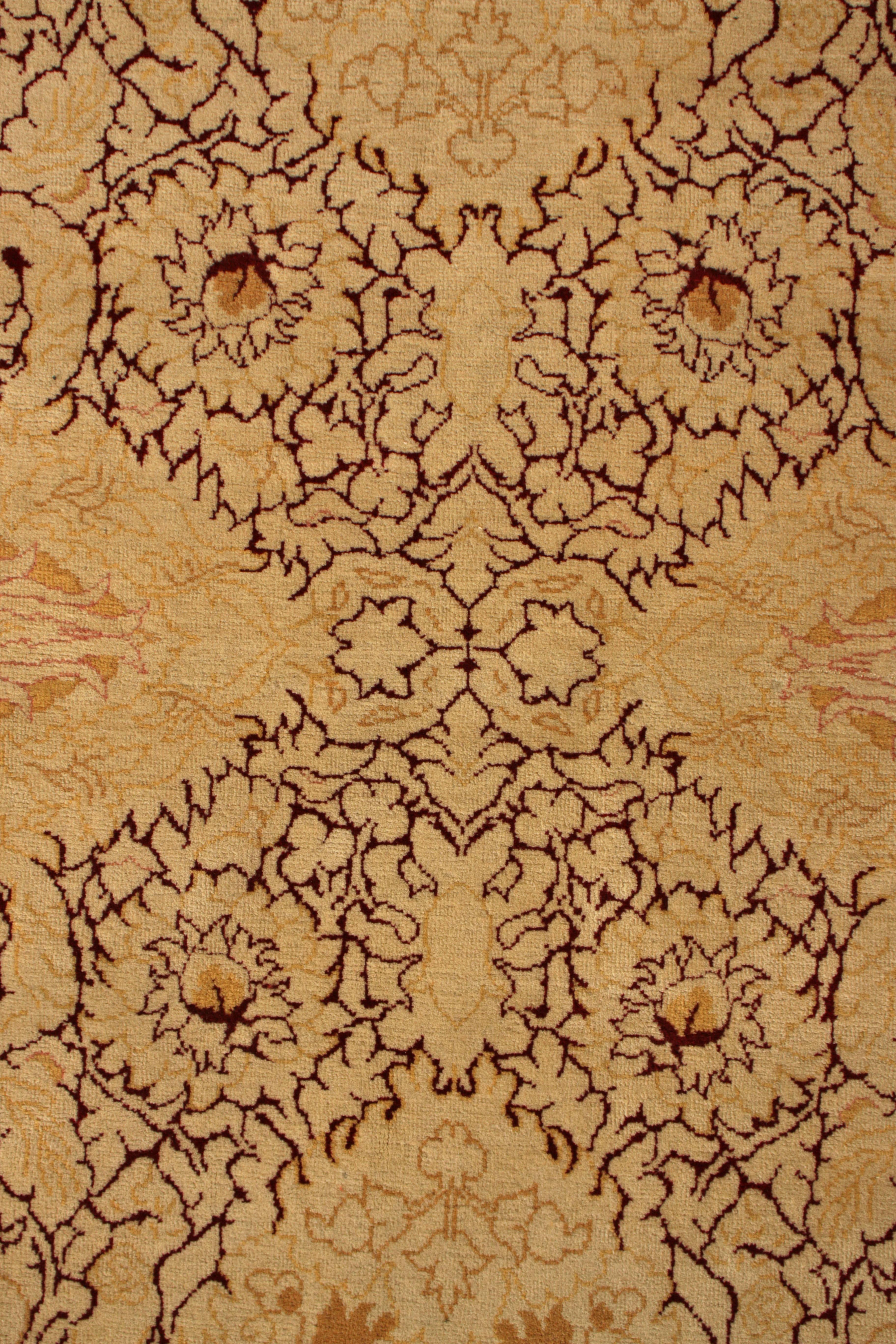 Wool Hand-Knotted Vintage Agra Style Rug in Beige Gold All Over Floral Pattern For Sale