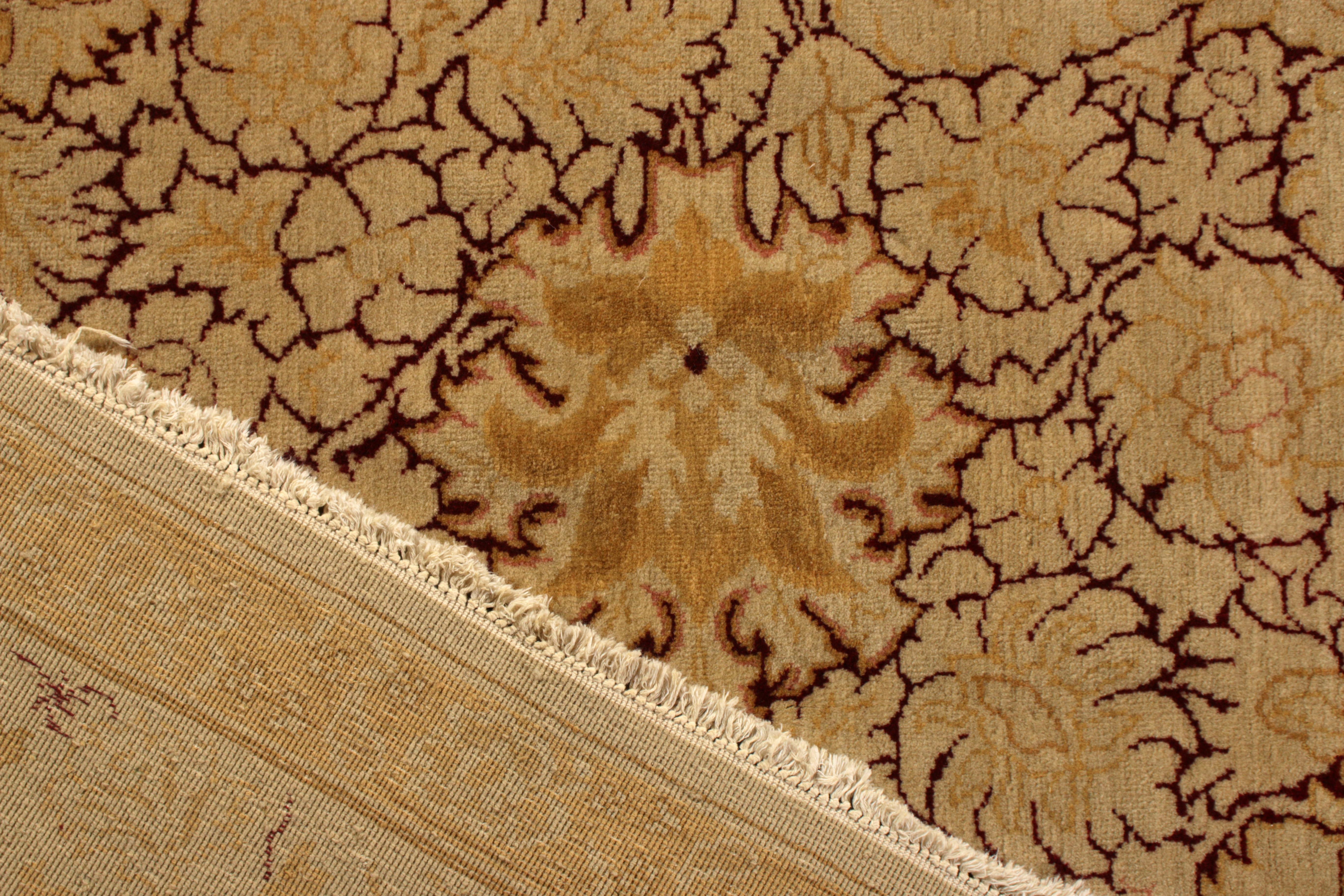 Hand-Knotted Vintage Agra Style Rug in Beige Gold All Over Floral Pattern For Sale 1