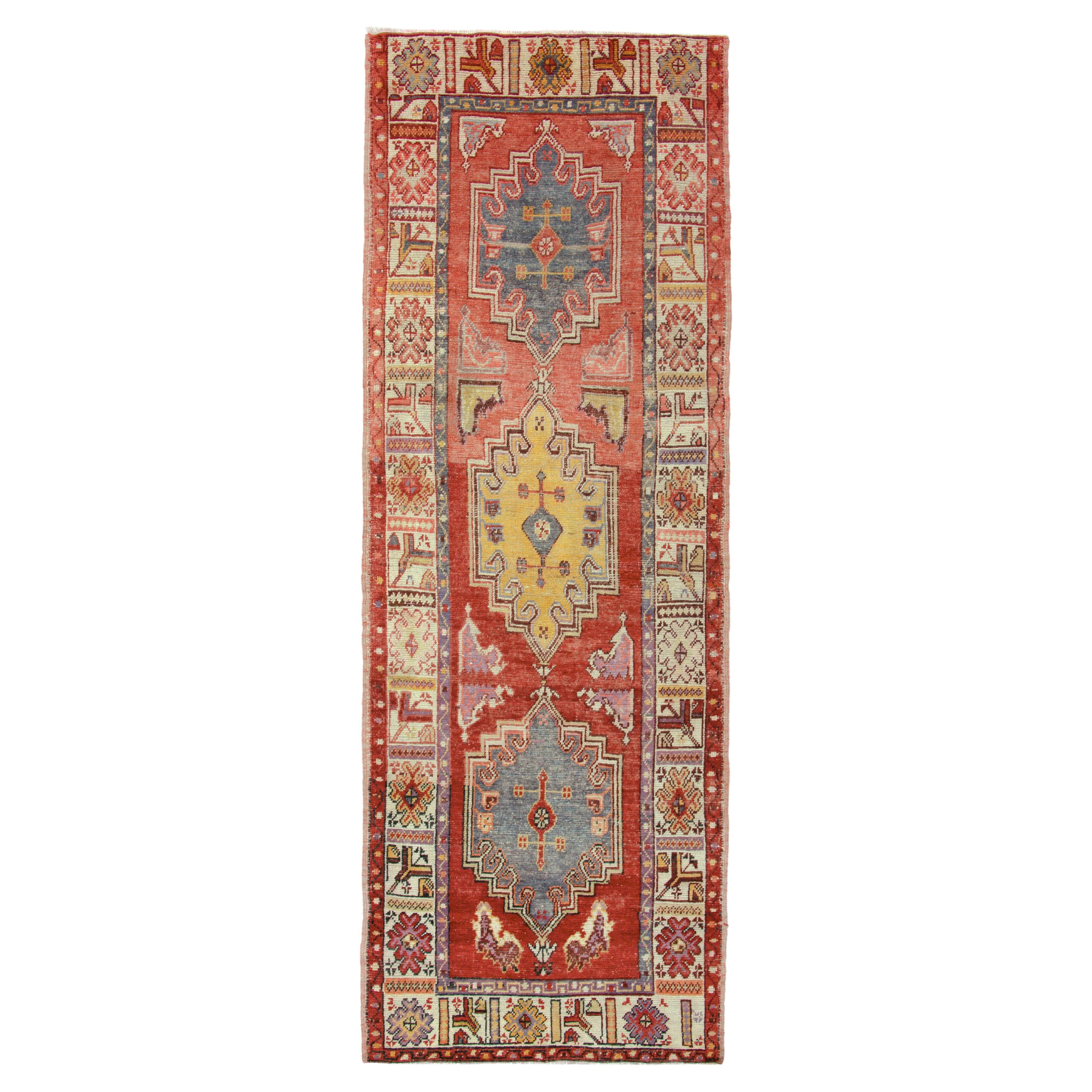 Hand-Knotted Vintage Anatolian Runner in Red Medallion Pattern by Rug & Kilim For Sale